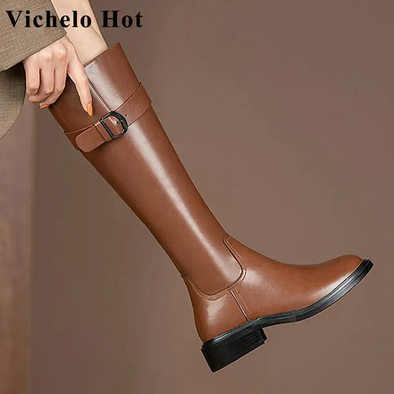 

Vichelo хит продаж, сапоги для верховой езды из натуральной коровьей кожи с пряжкой и ремешком, зимние классические высокие сапоги до бедра на т...