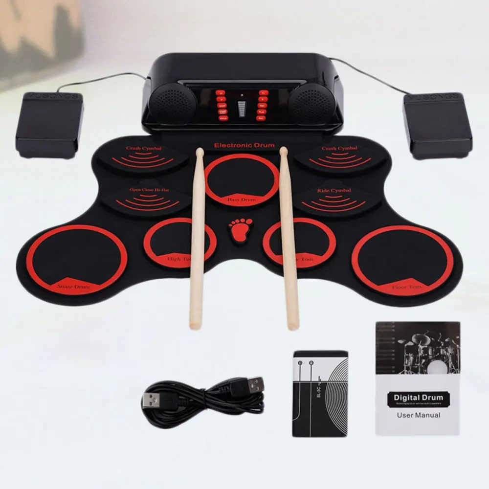 

1PC Hand Roll Drum Set Portable Electronic Drum USB Cable Hand Roll Drum Set Electric Hand Roll Drum (Black)