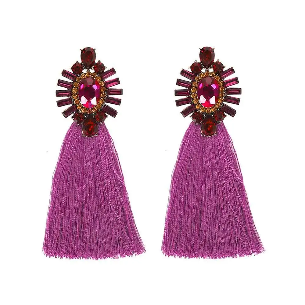 Dvacaman, Кристальные серьги с бахромой, Boho, ЭТНИЧЕСКАЯ подвеска, висячие серьги для женщин, вечерние, свадебные Висячие серьги, массивное ювелирное изделие - Окраска металла: 7