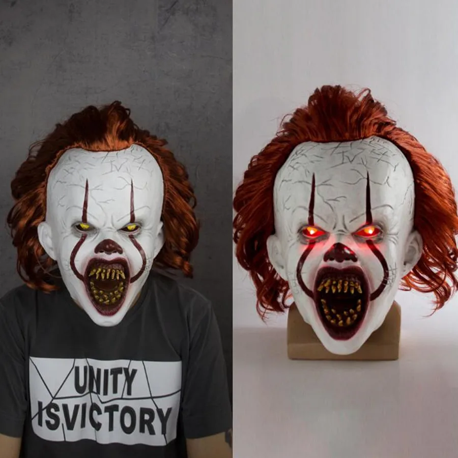 Pennywise маска клоуна Стивен Кинг Это латекс светодиодный маска ужаса принадлежности на хеллоуин для косплея