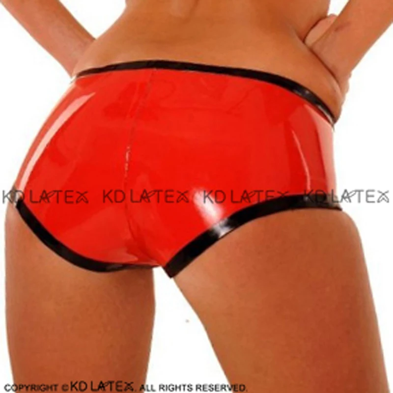 Red And Black Trims Sexy Latex Panties With Zipper in Front Rubber Boyshorts Briefs Underpants Underwear Plus Size DK-0168