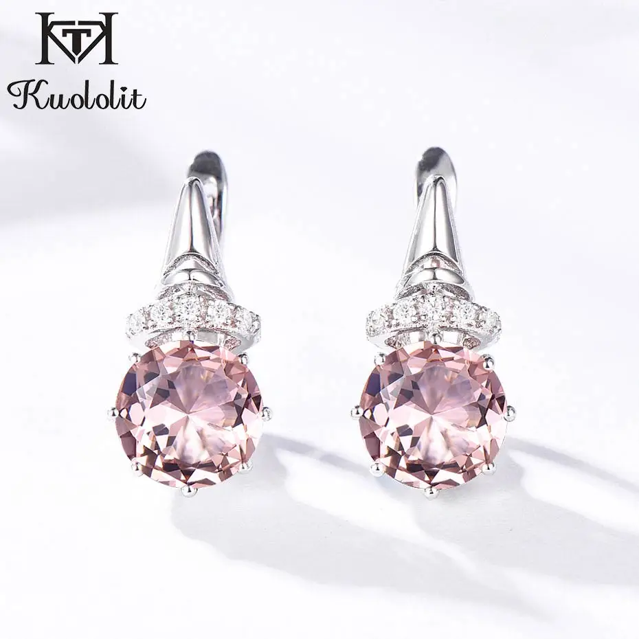 morganite Kuolit 4.7ct натуральный Blueish Мистический Кварц, клипсы для женщин, 925 пробы, серебро, драгоценный камень, хорошее ювелирное изделие, подарок на помолвку - Цвет камня: morganite
