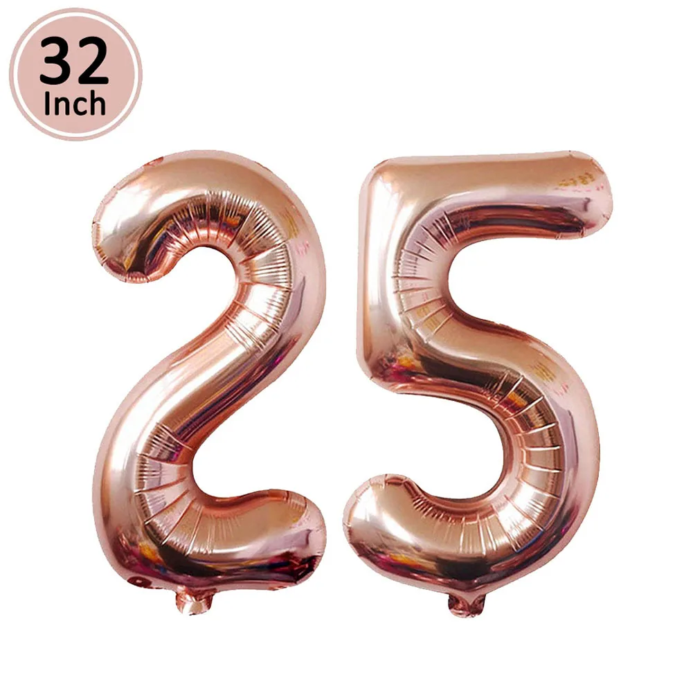 32inch 25 Lincaier цифры 25 воздушные шары украшения для дня рождения 25 лет 25 принадлежности для дня рождения шар розовое золото розовый черный серебряный - Цвет: 32inch 25