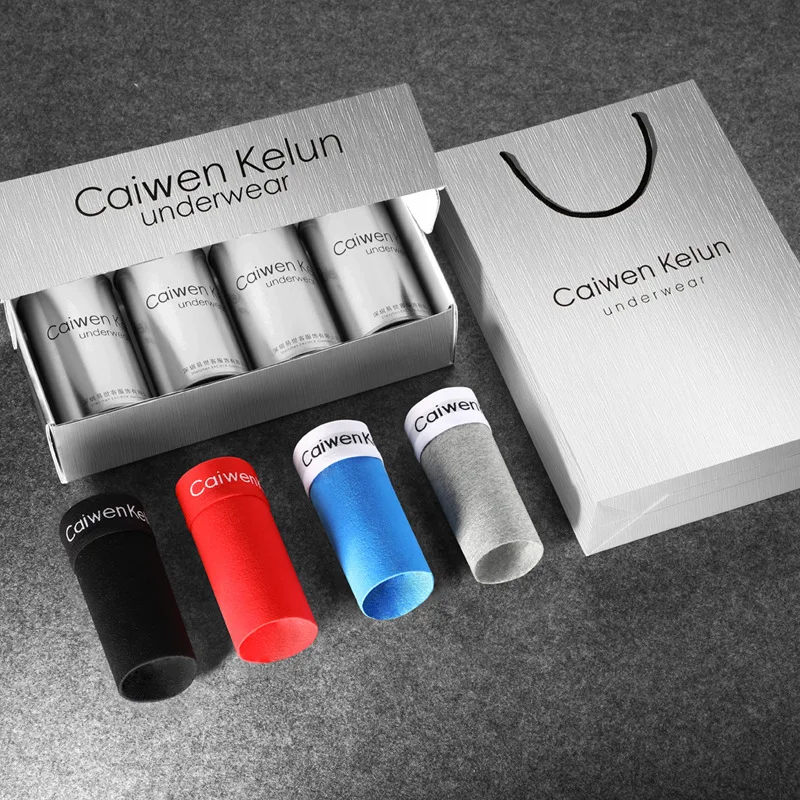 Caiwen Kelun 4 Pairs of Men's Underwear Boxer Shorts Pure Cotton Youth Personality Autumn Sports Breathable Sexy Boxer Shorts