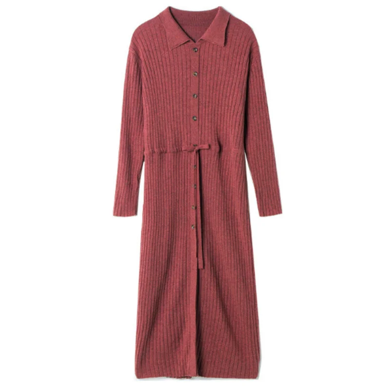 

Новинка, однотонный Кардиган с длинным рукавом и высоким воротником, платье-свитер, Осень-зима, Женская ветровка, вязаное платье, модная нов...