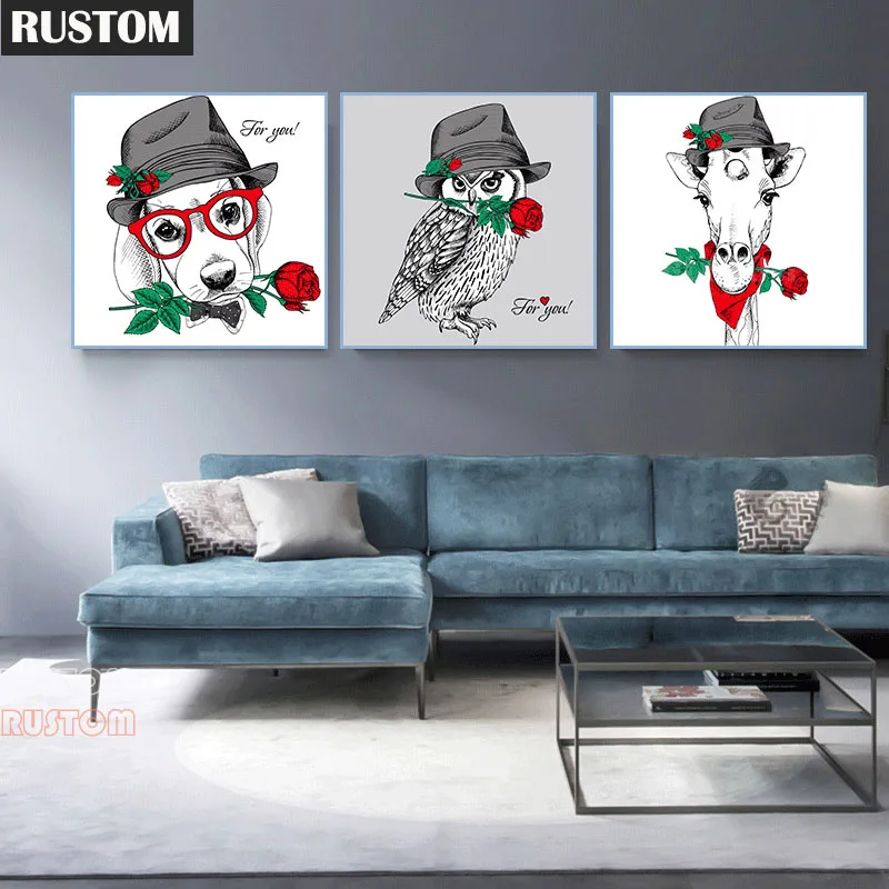 

5D DIY Diamond Painting Romantic Roses Dog Owl Giraffe Diomand Embroidery Wall Art Mosaic Picture for Kids Room Living Room Home