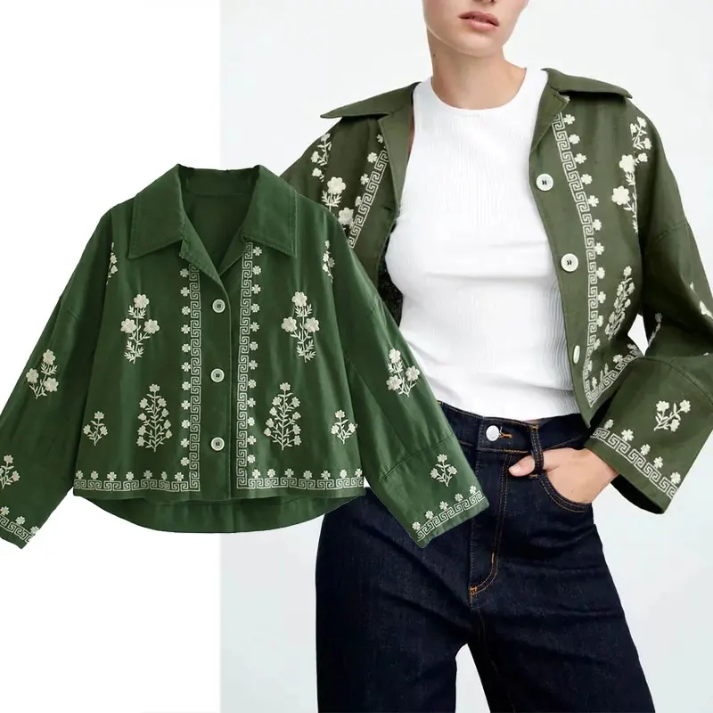 

Женская льняная блузка Za, винтажная однобортная рубашка с длинным рукавом и вышивкой, лето 2021