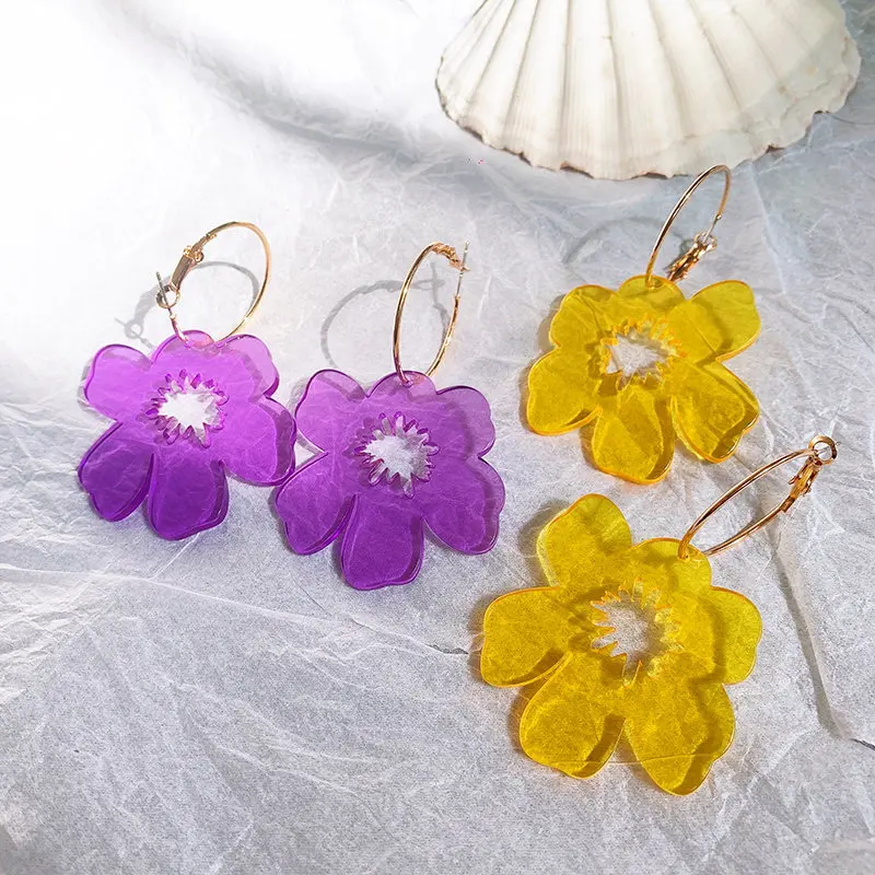 

Acrylic Transparent Flower Earrings for Women Girl Vintage Colorful Hoop Earrings Female Irregular Drop Earrings Fashion Jewelry