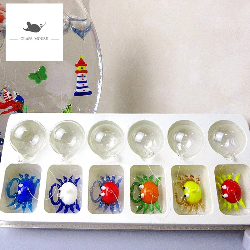 Плавающая стеклянная фигурка мини краба для аквариума лампа ручной работы рыб