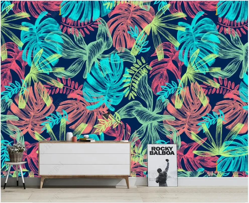 

custom mural Photo wallpaper on the wall Modern tropical plant colored leaves bedroom home decor 3d wallpaper for walls in rolls