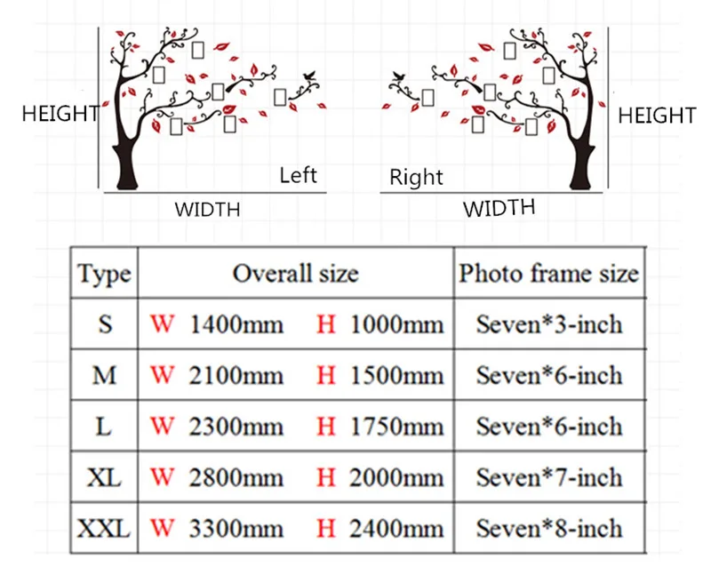 

Creative Photo Wall Decoration DIY Tree Wall Sticker Art TV Sofa Background Wall Poster 5 Sizes Family Wallstickers Photo Frame