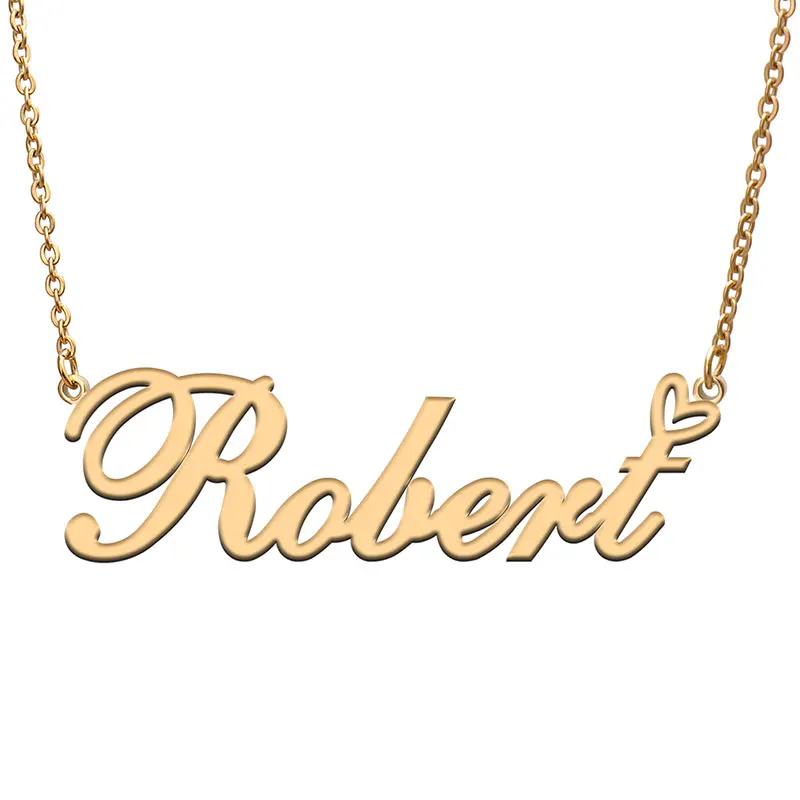 

Robert Love Heart Name Necklace Personalized Gold Plated Stainless Steel Collar for Women Girls Friends Birthday Wedding Gift