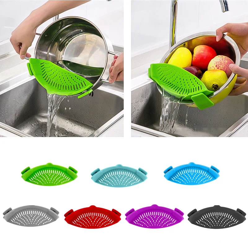 

1PC Silicone Colanders Kitchen Clip On Pot Strainer Drainer For Draining Liquid Univers Draining Pasta Vegetable Cookware XB 020