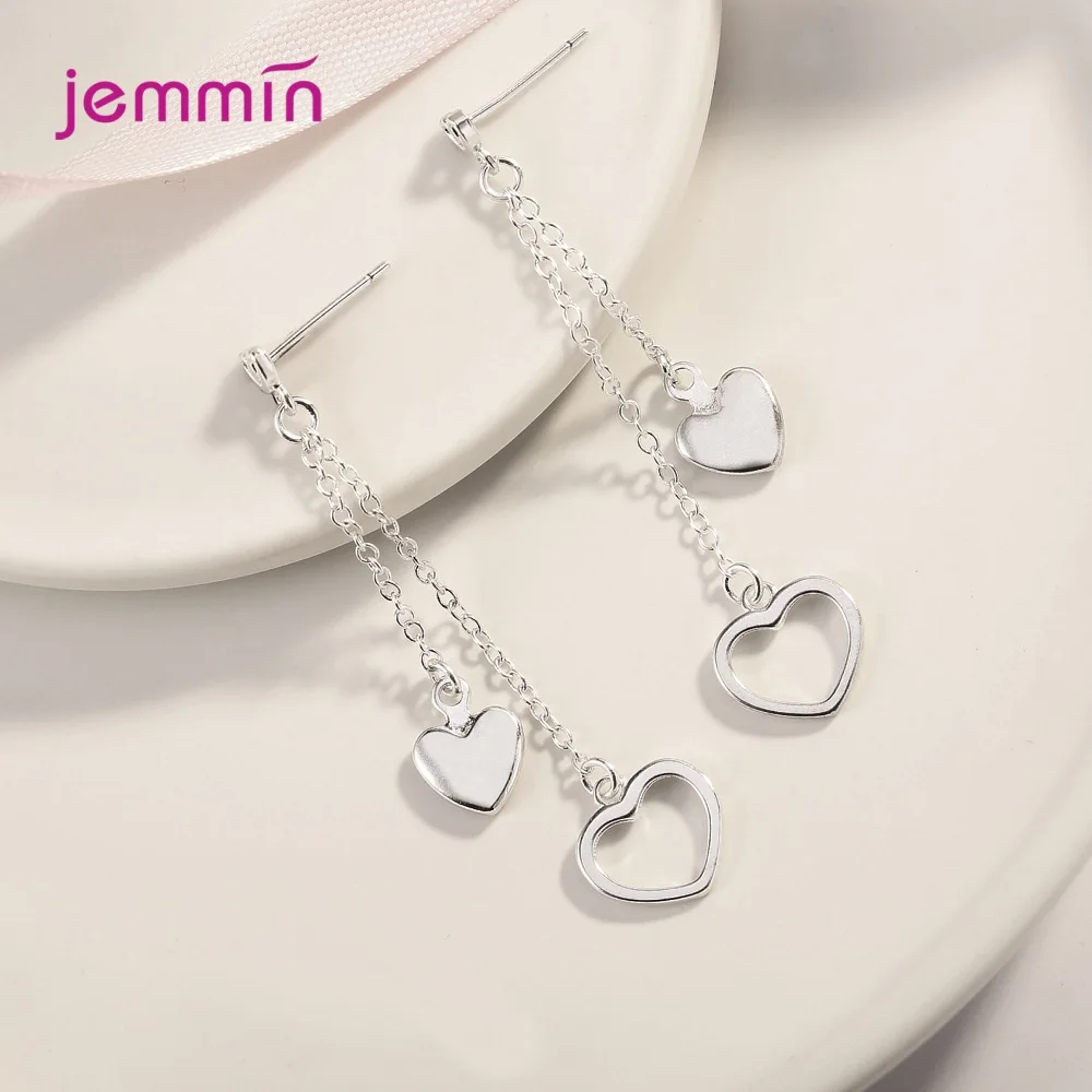 Женские серьги-подвески в виде сердца из серебра 925 пробы