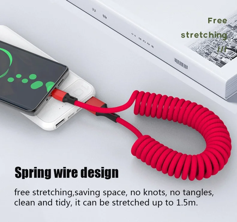 Кабель USB Type-C Micro Lightning для Iphone 11 10 X XR Samsung Xiaomi Huawei 1 5 м 5A пружинный быстрой зарядки и