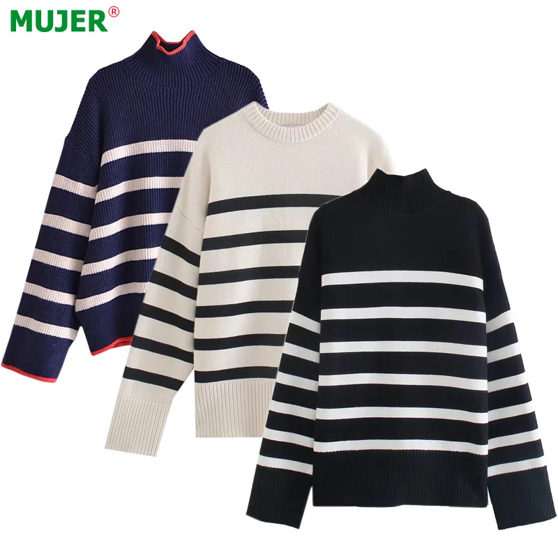 

Женский свитер в полоску, в стиле оверсайз, на осень/зиму