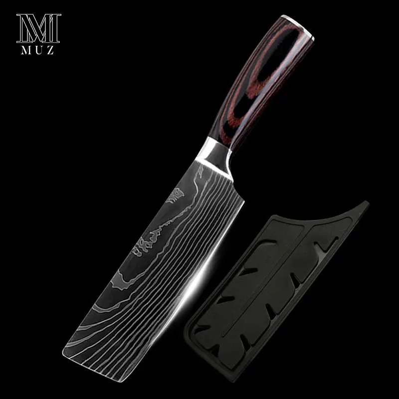 7 in Cleaver knife Нержавеющая сталь, высокое качество, 8 дюймов, нож шеф-повара, лазерный дамасский сантоку, кухонные ножи, острый Кливер, нож для нарезки, подарок - Цвет: 7 in Cleaver knife