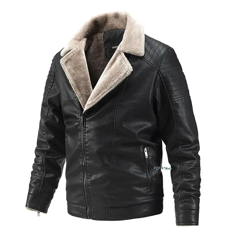 

2021 Fall & Winter Men's Fur Motorcycle Jacket Warm Coat Leather Casual PU Fur Jacket Koran Fashion Tops Camel Coat Beige Wool