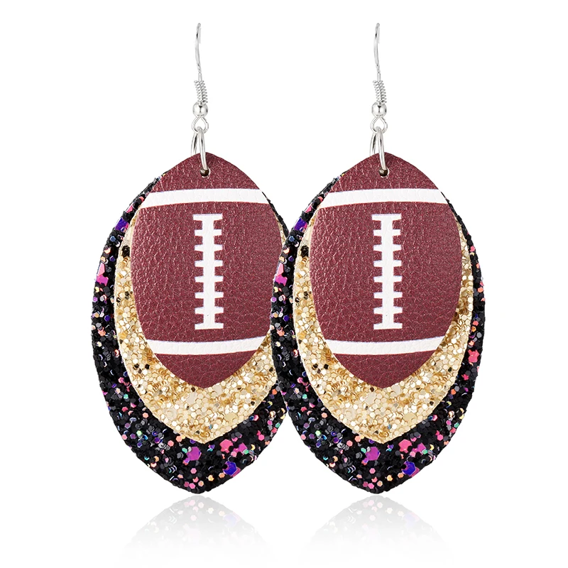 Модные трехслойные кожаные серьги капельки с изображением футбольного мяча
