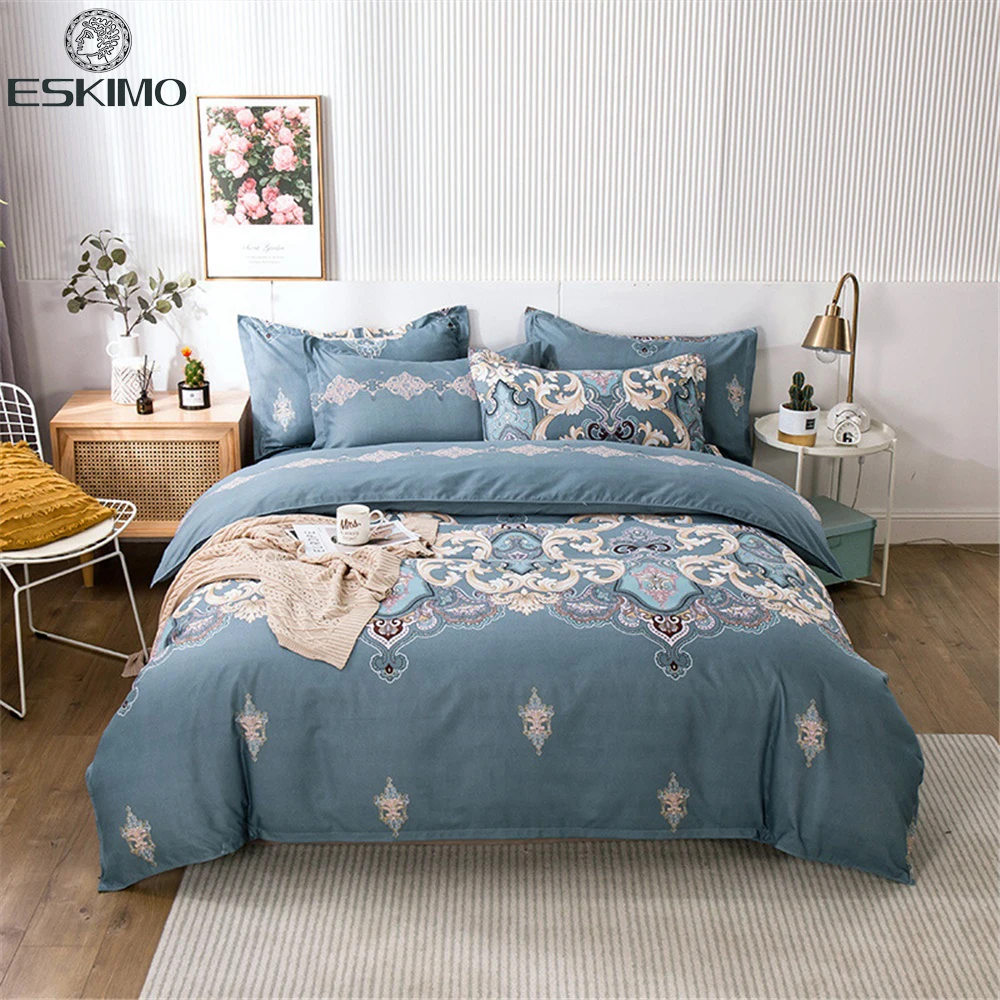 ESKIMO 4pcs European Style Bed Linens Soft Breathable Quilt Sheet Pillow Cover High Quality No Fading Bedding Set for All Season | Дом и сад