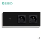 Настенный сенсорный выключатель BSEED, французская стандартная двойная розетка европейского стандарта, 123 клавиши, черная, белая, Золотая кристаллическая стеклянная панель, выключатели света