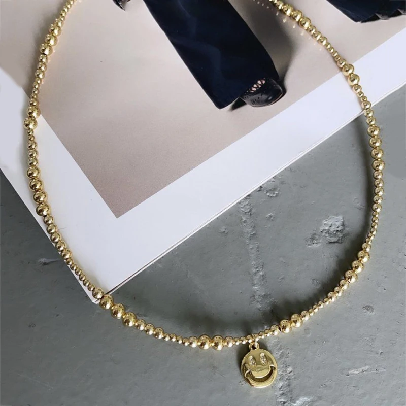 

Fashion Matching Creative New Design Jewelry Large and small copper alloy beads mix and match happy face pendant necklace 2022