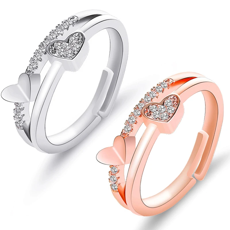 

Heart-shaped Zircon Women's Ring Trendy Couple Rings for Men Paired 2022 New Trends Double Layer Fashion Jewelry Accessories