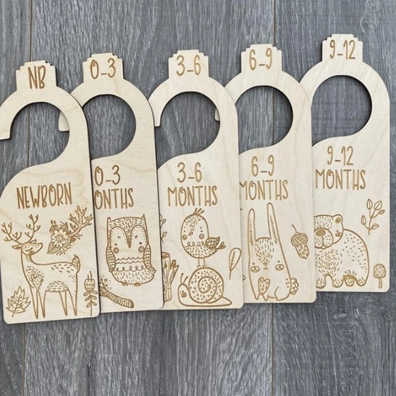 

Cute animals pattern newborn closet wooden dividers set of 5 Wooden Baby Clothes Separator