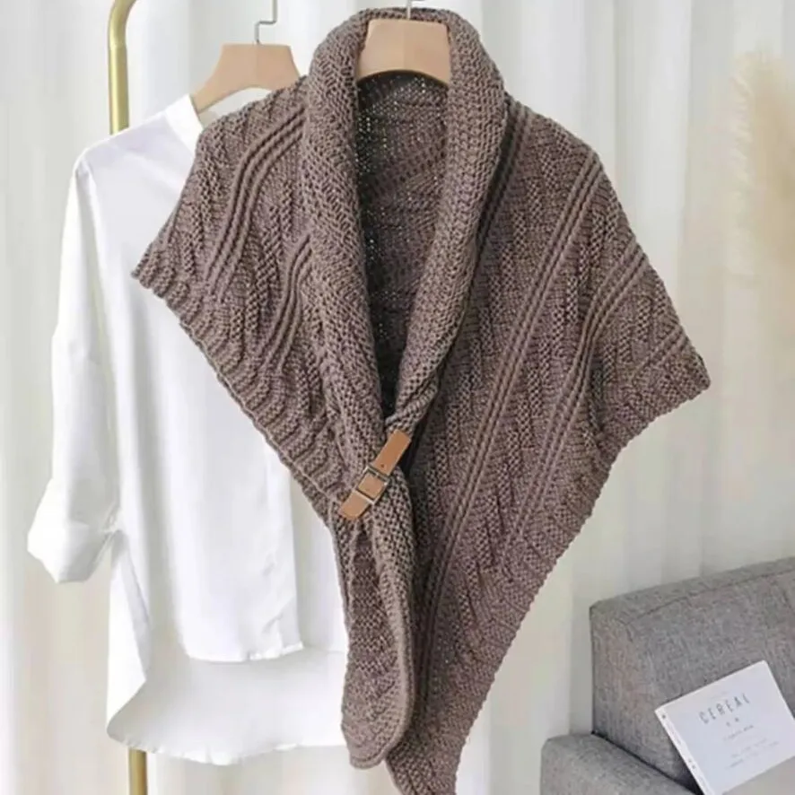 Autumn Twist Knitted Shawl Women Casual Belt Buckle Triangular Scarf Fashion Solid Multiple Tie Wear Method Female Knit Scarves