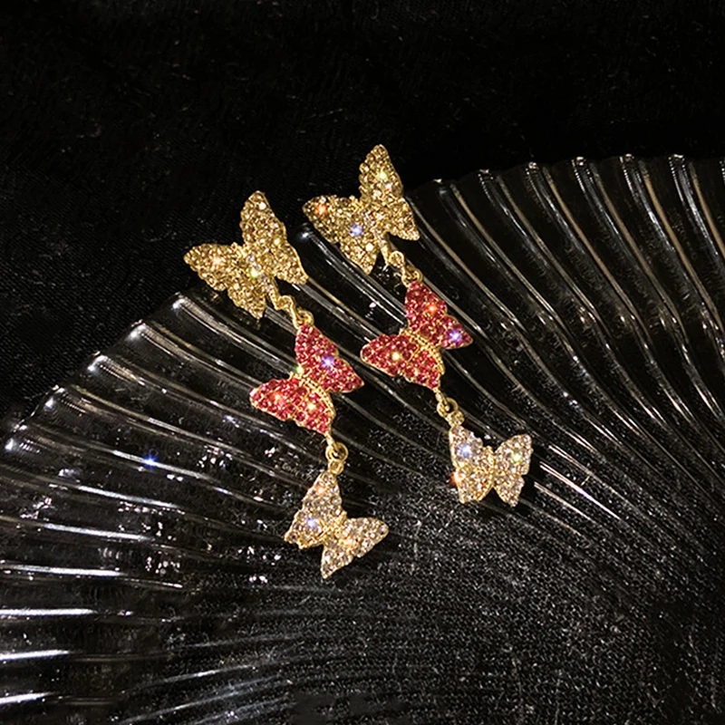 

Luxury 14K Real Gold Charm Butterfly Earrings for Women Jewelry Brilliant AAA Zirconia S925 Silver Needle Stud Wedding Party