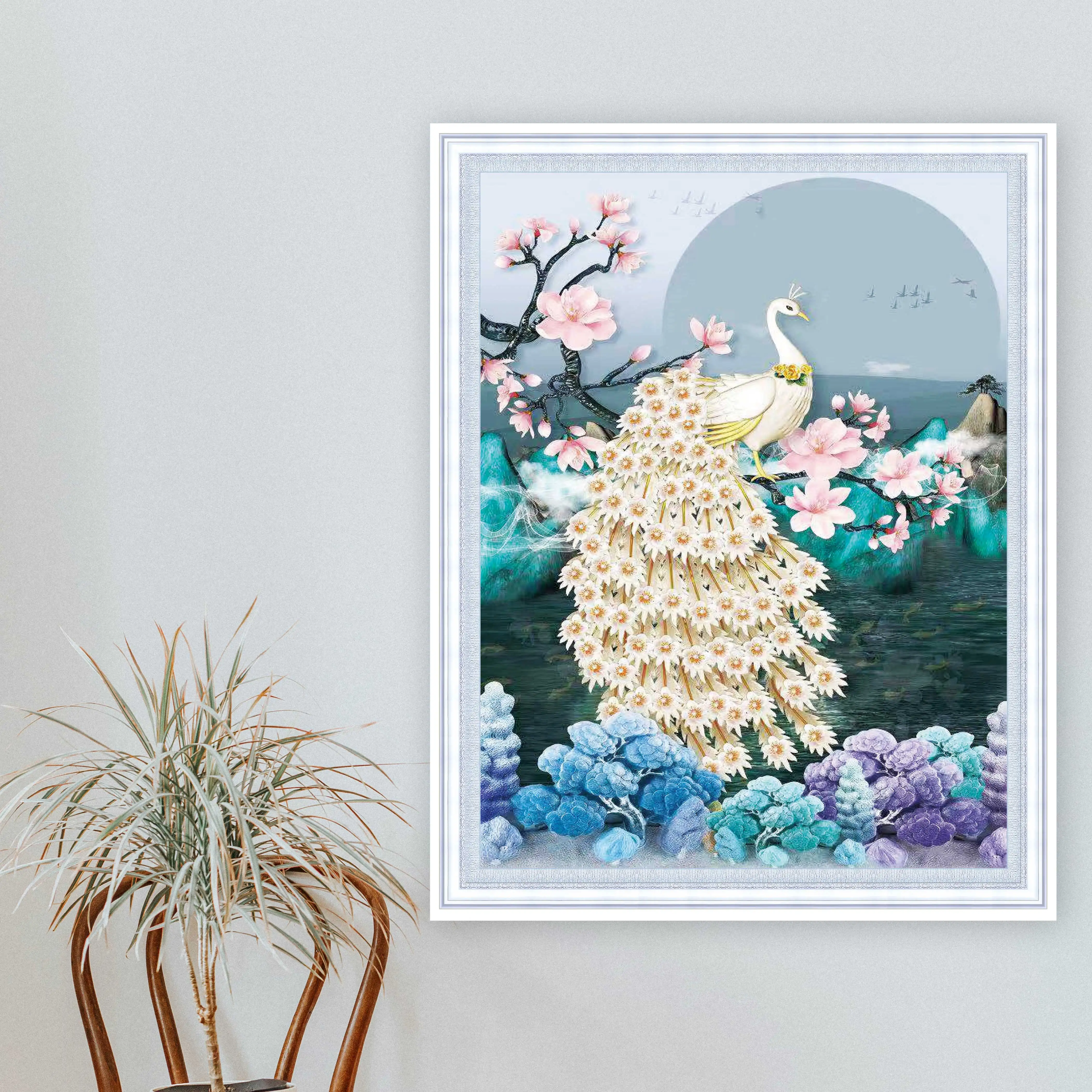 Алмазная мозаика сделай сам картина с павлином полная круглая вышивка цветами