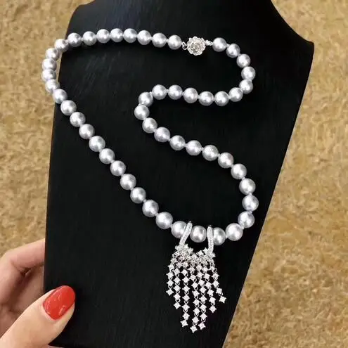 

NEW 9-10mm white black gray akoya freshwater pearl necklace Jewelry
