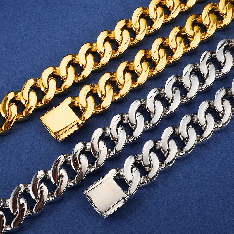 ????? 19 ミリメートルマイアミキューバチェーンリンクアイスアウトaaaキュービックジルコニアゴールドリヴァーメッキネックレス男性女性のヒップホップネックレスジュエリー