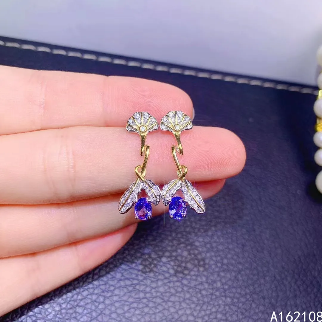 Fine Jewelry 925 Sterling Silver Inset With Natural Gemstone Women's Luxury Fashion Plant Tanzanite Earrings Ear Stud Support De