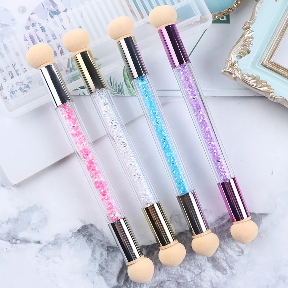 

1pcs Double Head Nail Brush Mirror Glitter Handle Washable Nail Art Sponge Painting Dotting Powder Pen Manicure Equipment