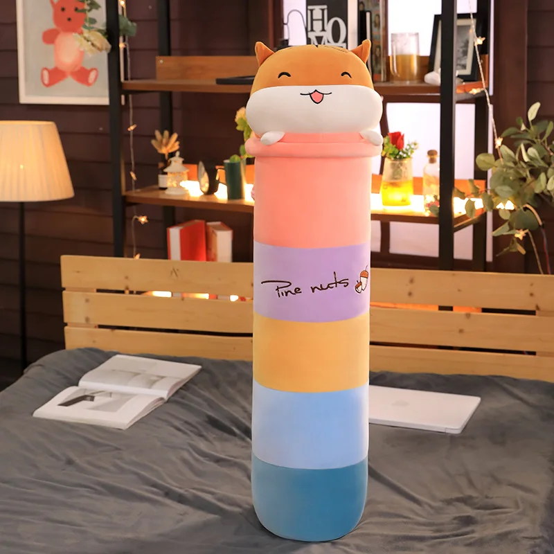 

Cute Rainbow Hamster Doll Long Pillow Plush Toy for Girl Birthday or Holiday Gift Stuffed Animals Have Two Colors Are Available