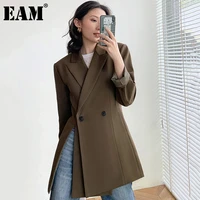 eam women double breasted coffee blazer new notched collar long sleeve loose jacket fashion tide spring autumn 2021 1dd5008
