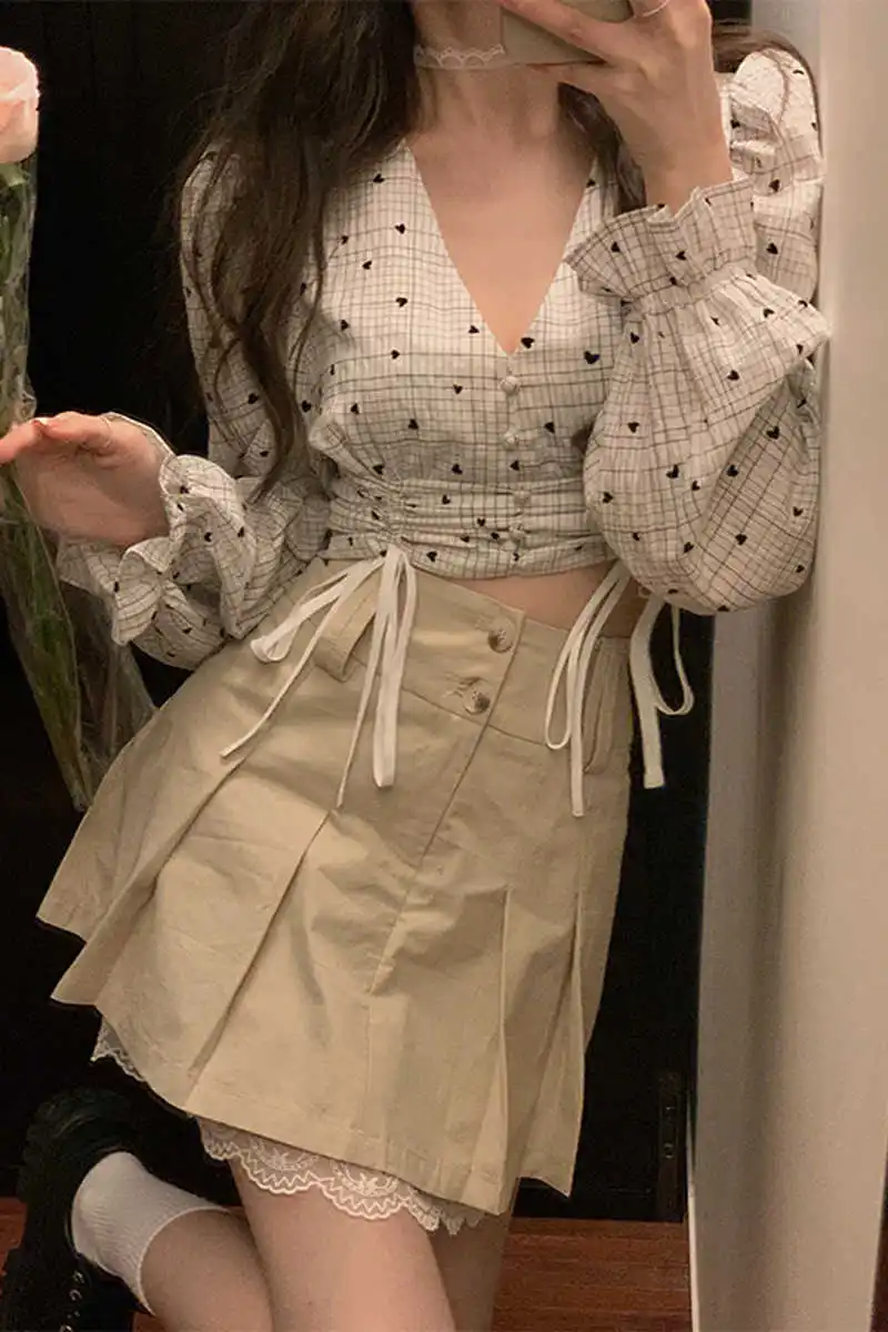 

Women Sexy Two Piece Crop 2021 Top And Skirt Set Skirts white Harajuku Gothic new style Ladies mori girl Cute Y2K clothes