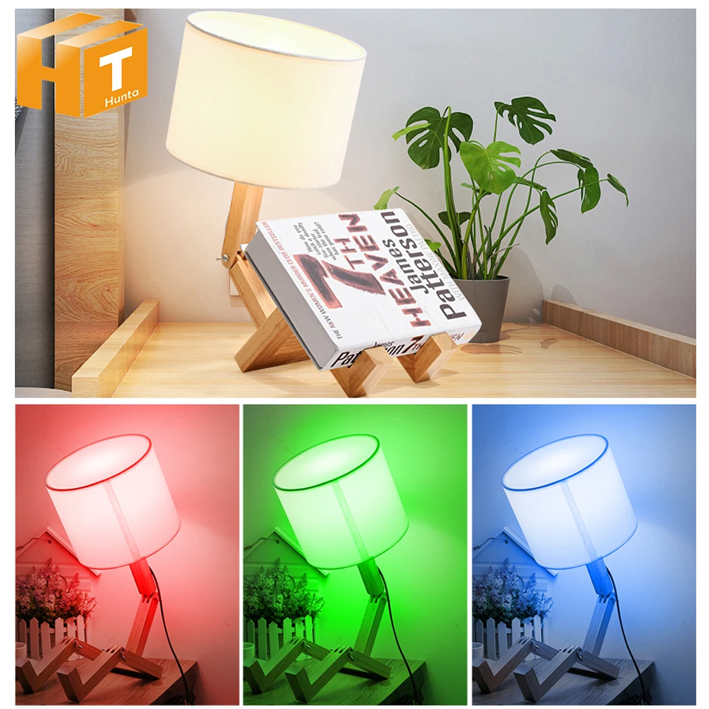 Деревянная Светодиодная настольная лампа в форме робота Складная Настольная с