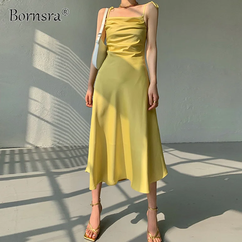 

Bornsra Summer 2021 Slim Temperament Skirt Women's Sexy Suspender Dress A-LINE Sexy & Club Spaghetti Strap Female Dress