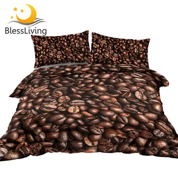 BlessLiving Coffee Beans Bedding Set Soft Bed Sets 3 Piece 3D Printed Duvet Cover for Adults Realistic Brown Home Textile King 1
