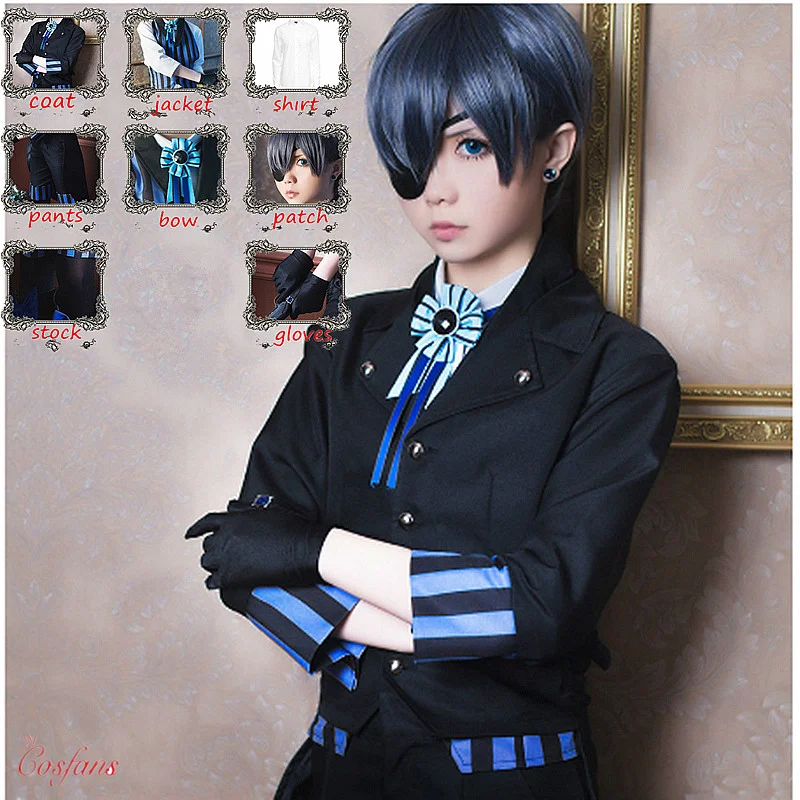 Мужской женский черный Батлер Косплей Kuroshitsuji Небесный Phantomhive Cos японская одежда