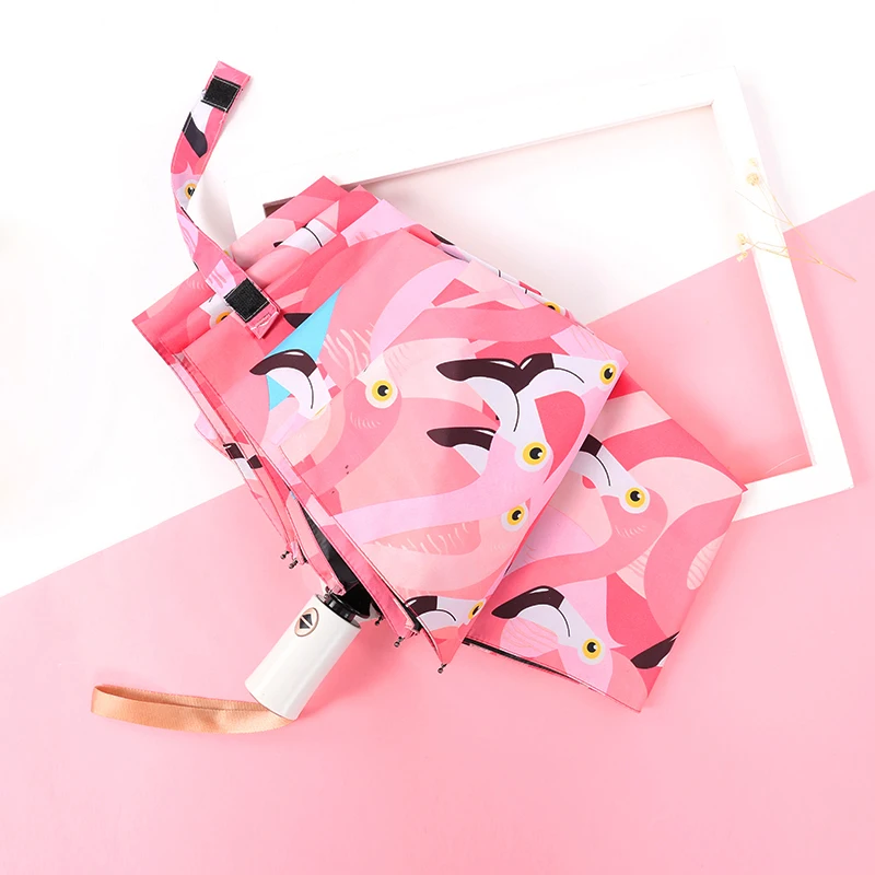 

New Automatic Umbrella Rain Women Lovely Flaming Folding Umbrellas Windproof Black Coating Anti UV Parasol Women's Umbrella Girl