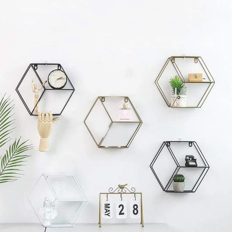 

Hexagonal Wall Hanging Shelf Wall Mounted Floating Shelves Round Shelf For Living Room Bedroom And Office