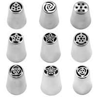 9pcsset large russian tulip pastry nozzles set stainless steel cake decoration icing piping tips fondant baking tools