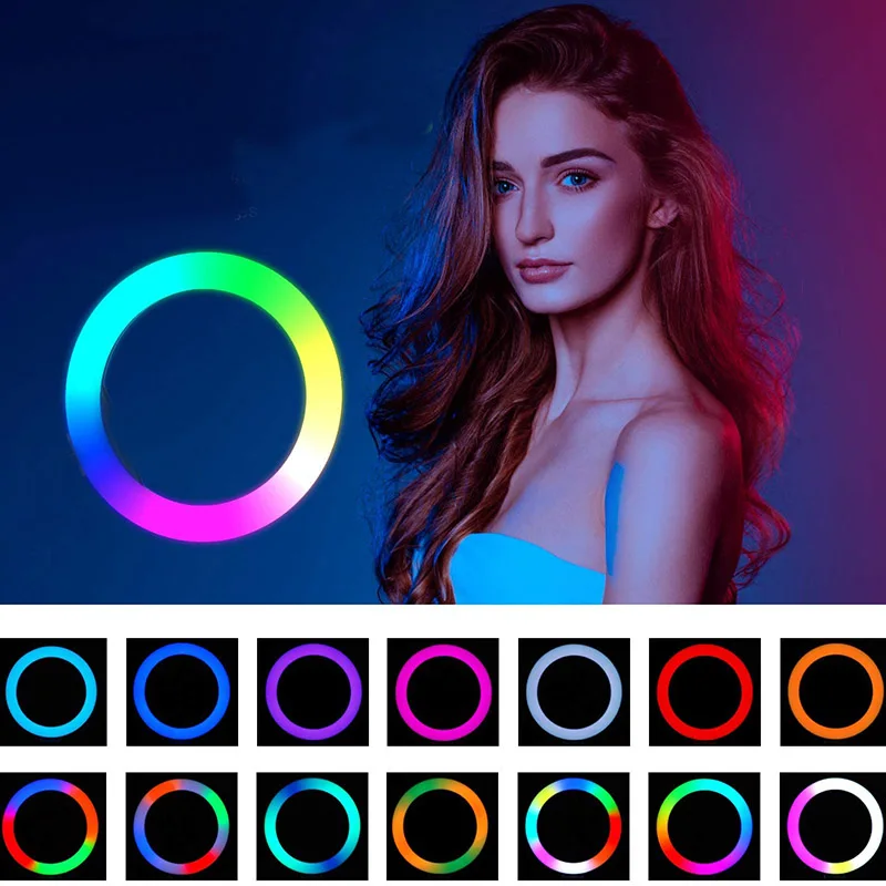 

26cm/10inch RGB LED Selfie Ring Light Dimmable Round Ring Lamp with Tripod Video Camera ringlight For Phone Studio Live YouTube