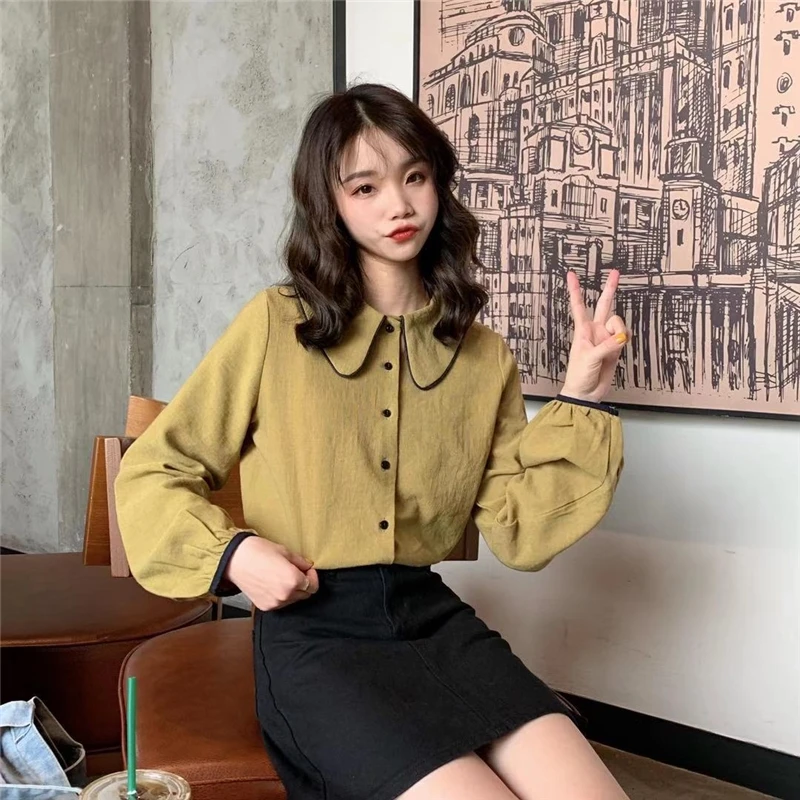 

sweet peter pan collar full Korean style high quality ladies tops Spring and autumn Women's Clothing fashion shirts temperament