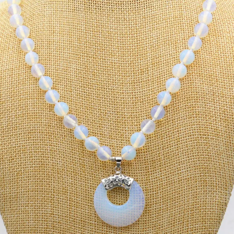 

Numismatics 8MM Beautiful Natural White Opal Round Beads Gems Pendant Necklace 1