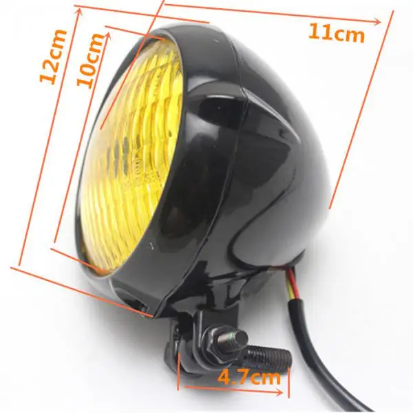 

Motornike Front Headlight Amber Light for Bobber Chopper Black+Yellow