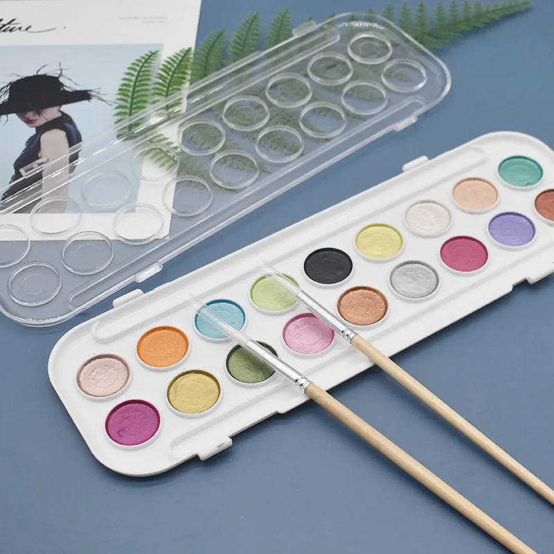 

Watercolor Paint Set Metal Pearlescent Sketch Chinese Painting 18 Colors Yancai Tanmei Solid Watercolor Painting Supplies